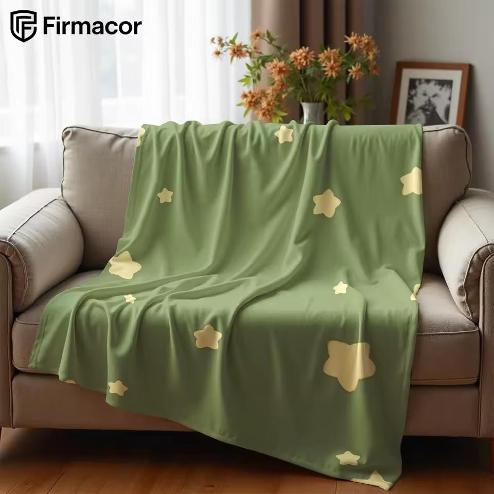 Green Yellow Stars Cartoon Anime Print Flannel Blanket Soft Warm Throw for Kids Bedroom Sofa Bed Christmas Office Car
