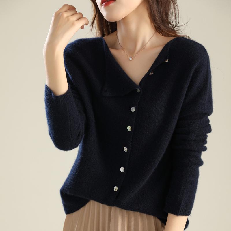Women's 2025 Spring/Autumn Single-Breasted Cardigan - Thin Knit Low Round Neck Sweater