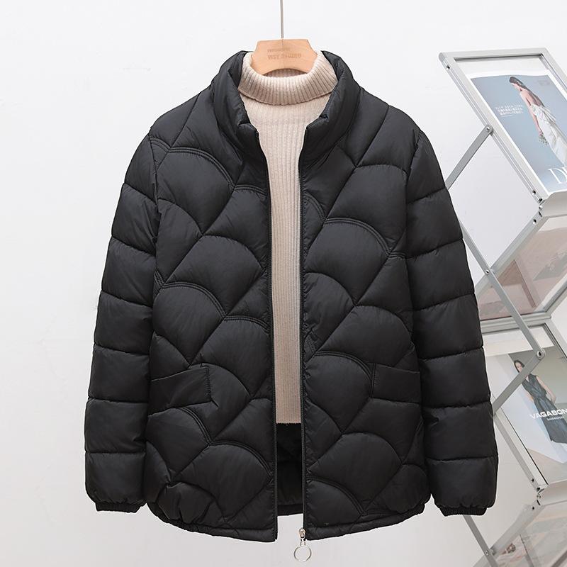 

Зимняя новая утолщенная женская верхняя одежда со стойкой, короткая хлопковая куртка, модная, универсальная и тонкая 5XL-150-82.5kg чёрный