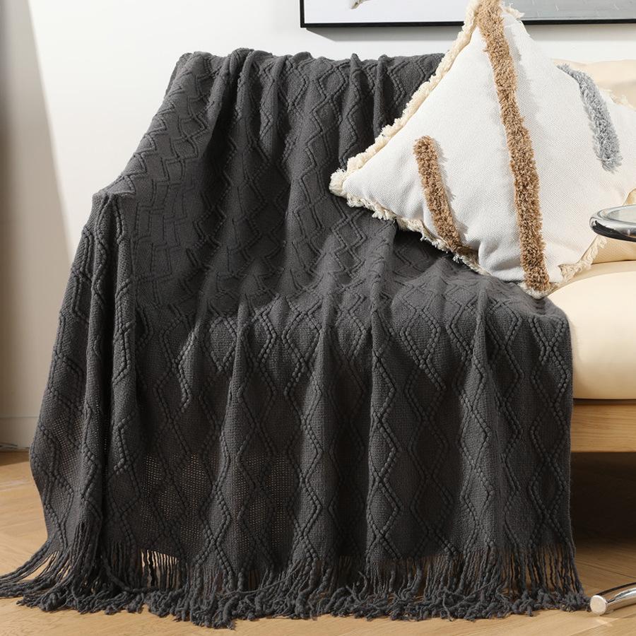 European-style autumn and winter blanket for nap, sample room bed tassel knitted blanket, thickened nap blanket for living room sofa and chair