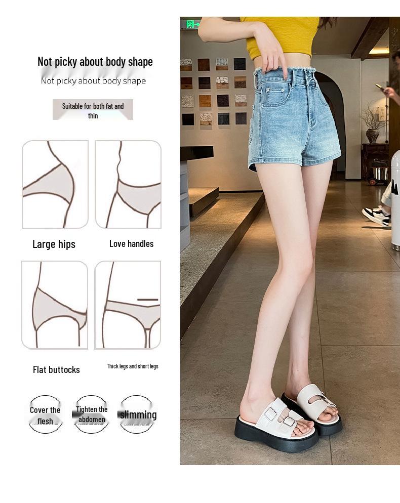 Sweet & Spicy Age-Defying Slim-Fit High-Waisted Denim Shorts with Bowknot Embroidery, Trendy A-Line Summer Straight-Leg Hot Pants for Women