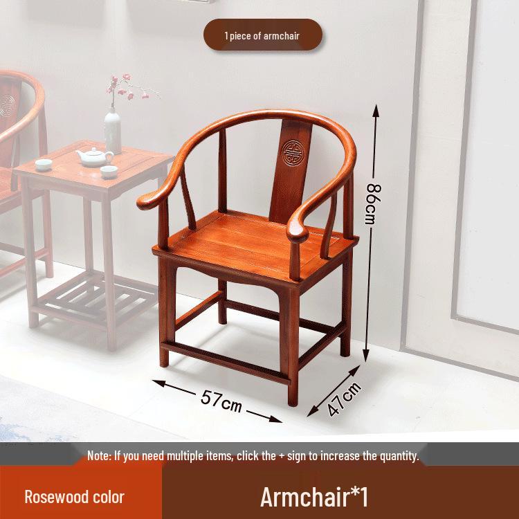 Solid Wood Chinese Style Round Chair Set: 3-Piece with Backrest and Tea Table, Antique Design for Balcony or Leisure.