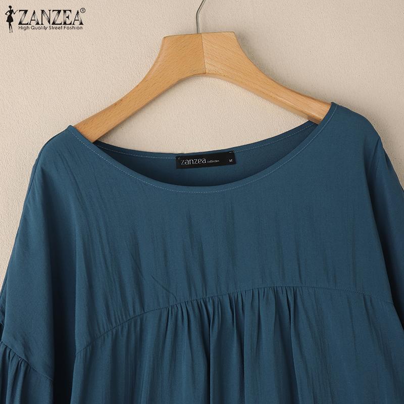 ZANZEA Damen Lässig Rundhals Locker Langarm Überwurf Bluse