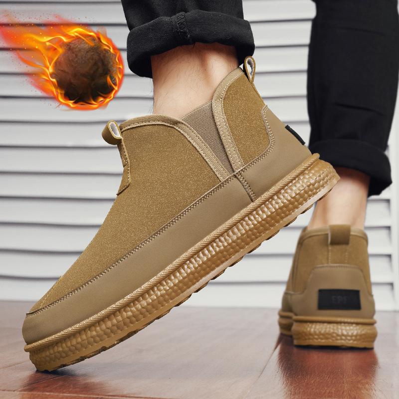 Men's Winter Snow Boots Warm Faux Suede Ankle Booties With Faux Fur Lined Non-Slip Outdoor Walking High-Top Work Shoes Comfortable Short Boots for Men