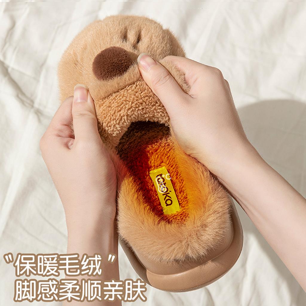 Cute cartoon puppy cotton slippers 2025 new autumn and winter bag head home thick-soled plush cotton shoes with fleece and half drag