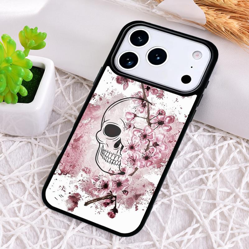Gothic Floral Skull Phone Case for iPhone 17 Air 16 15 11 12 14 13 Pro Max Shockproof Cover