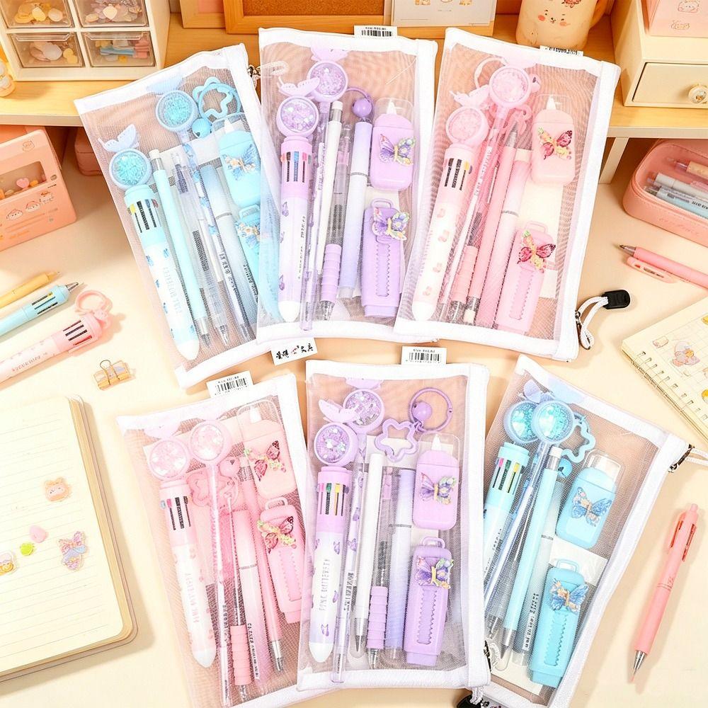 10pcs/Set 10-in-1 Stationery Set Butterfly Series Multicolor Pen Cartoon Pencil Eraser  Students