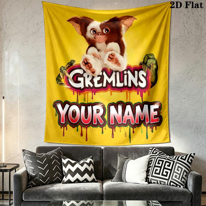 Gremlins Gizmo Custom Name Wall Tapestry Aesthetic Wall Hanging Printed Fabric Blanket Decorative Tapestries for Bedroom Living Room Home Decor