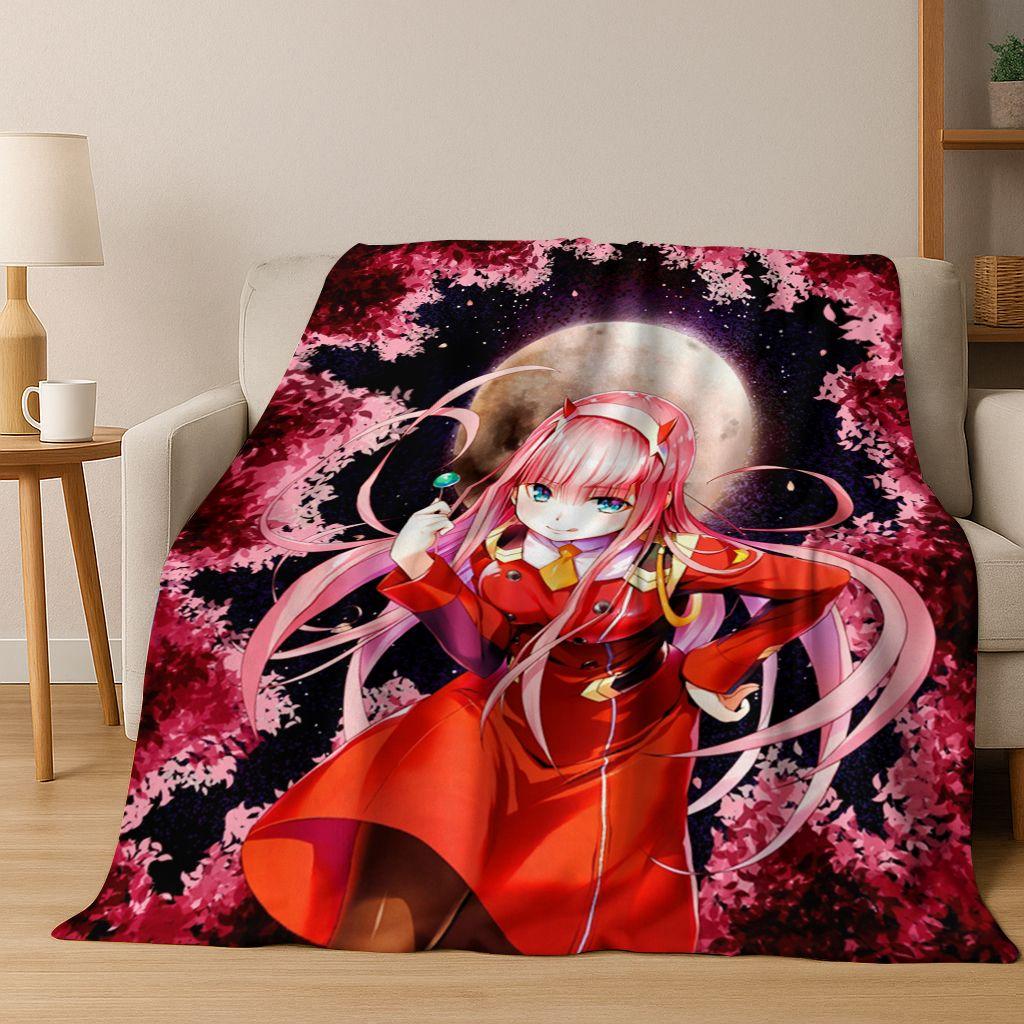 002 Zero Two DARLING In FRANXX Sexy Girl Cartoon Art Flannel Blanket,Cozy Soft Throw Blanket for Home Bedroom Bed Sofa Cover