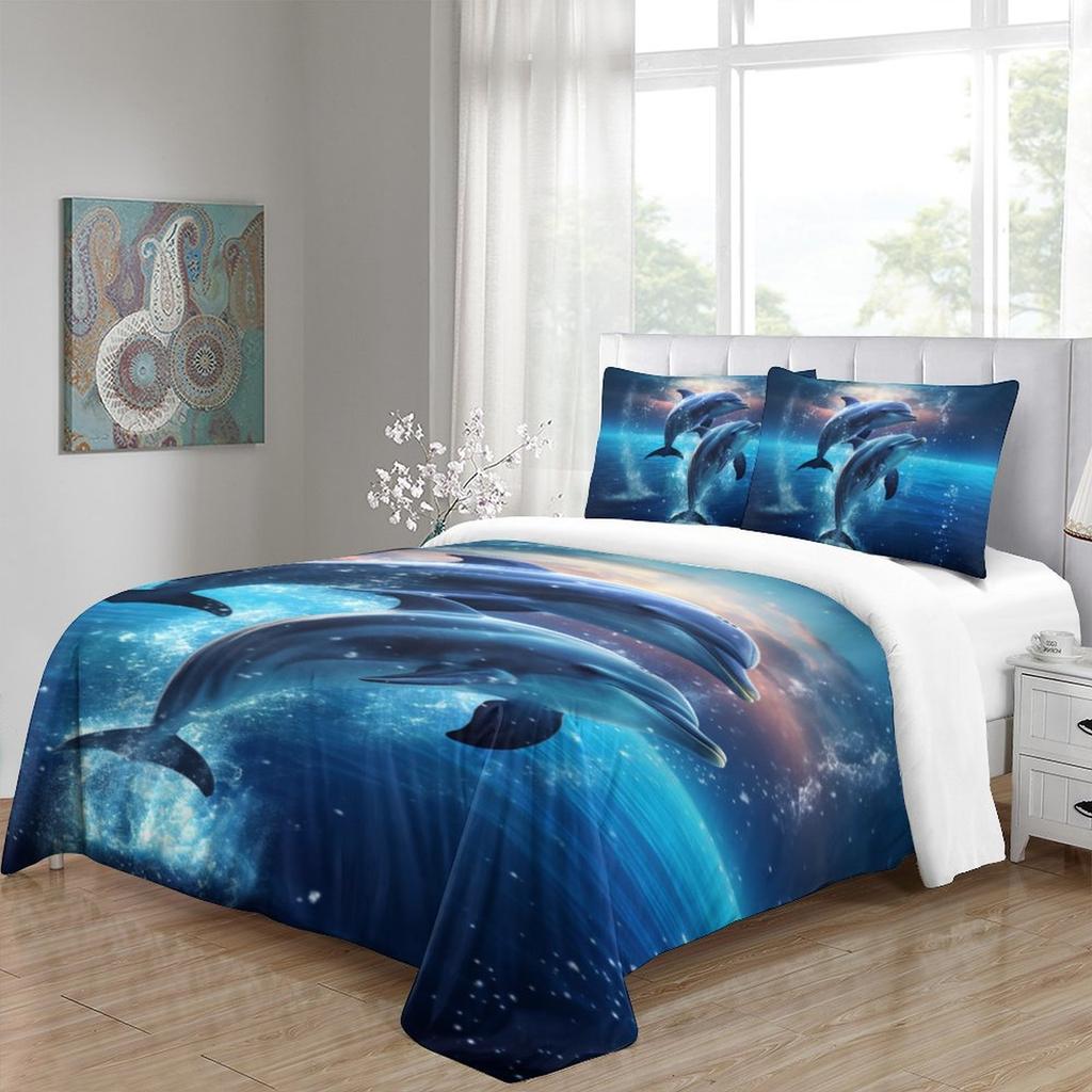 3-Piece Ultra-Soft 3D Dolphin Printed Duvet Cover Set - Luxurious Comfort, Realistic Design - Perfect for Bedrooms & Guest Rooms