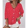 Fashion Women's Spring and Autumn Shirt Long-sleeved V-neck Loose Casual Printed Cardigan Long-sleeved Top