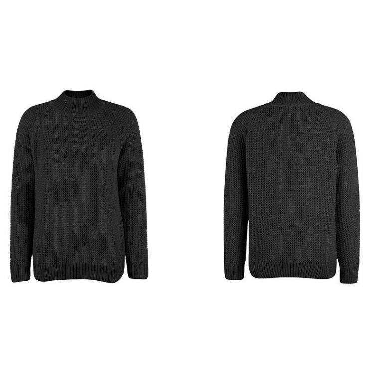 Vintage Autumn Winter Loose Knitwear Cardigan Sweater Top with Long Sleeve Solid Color Half High O Neck Collar