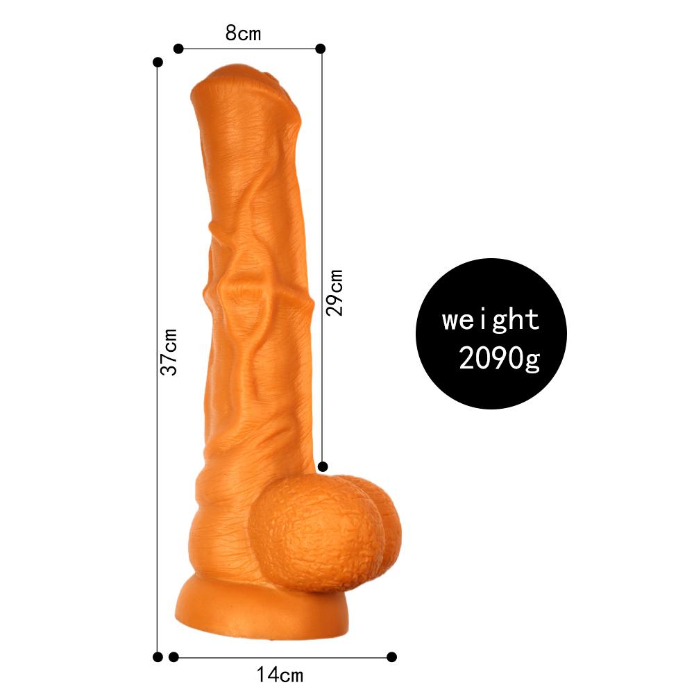 VaHppy Dildo extra large 2090g 37*8cm Masturbazione del pene per le donne Gay a forma di fallo Cavallo Pene Silicone liquido dorato Ventosa di potenza