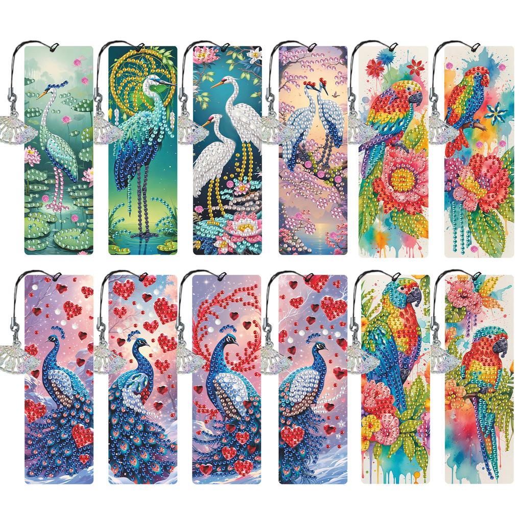 12Pcs Animal Landscape DIY Diamond Art Bookmark Irregular Shaped Diamonds Diamond Art Painting Bookmark for Reading Enthusiasts