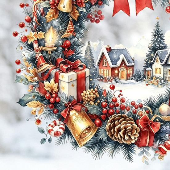 Indoor Outdoor Holiday Ornaments Watercolor Christmas Wreath Static Window Cling, Reusable Xmas Sticker with Red Bow Seasonal Home Decor Winter