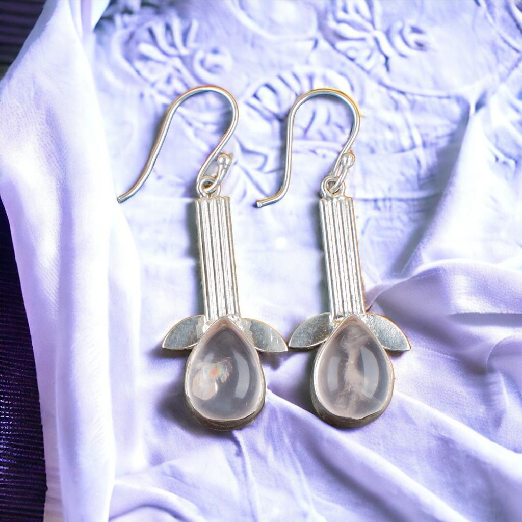 Rose Quartz Gemstone 925 Sterling Silver Handmade Jewelry Earrings For Mother EE-36-22