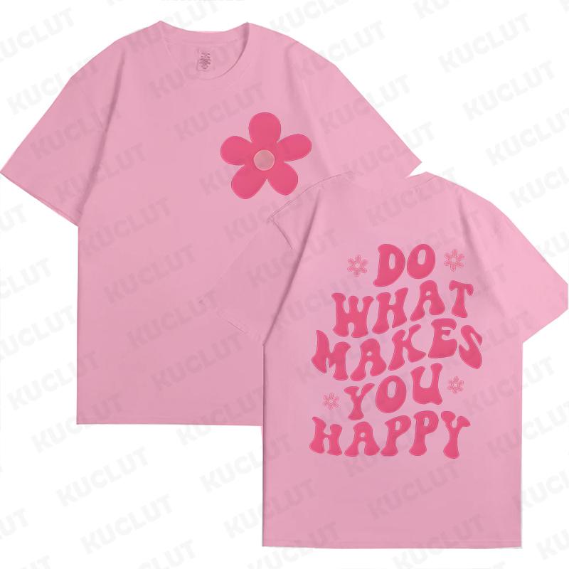 

Do What Makes You Happy Print Unisex T-shirts Pink Letters T-shirts for Unisex Casual Graphic Design Pullover T-shirt Short Sleeve S