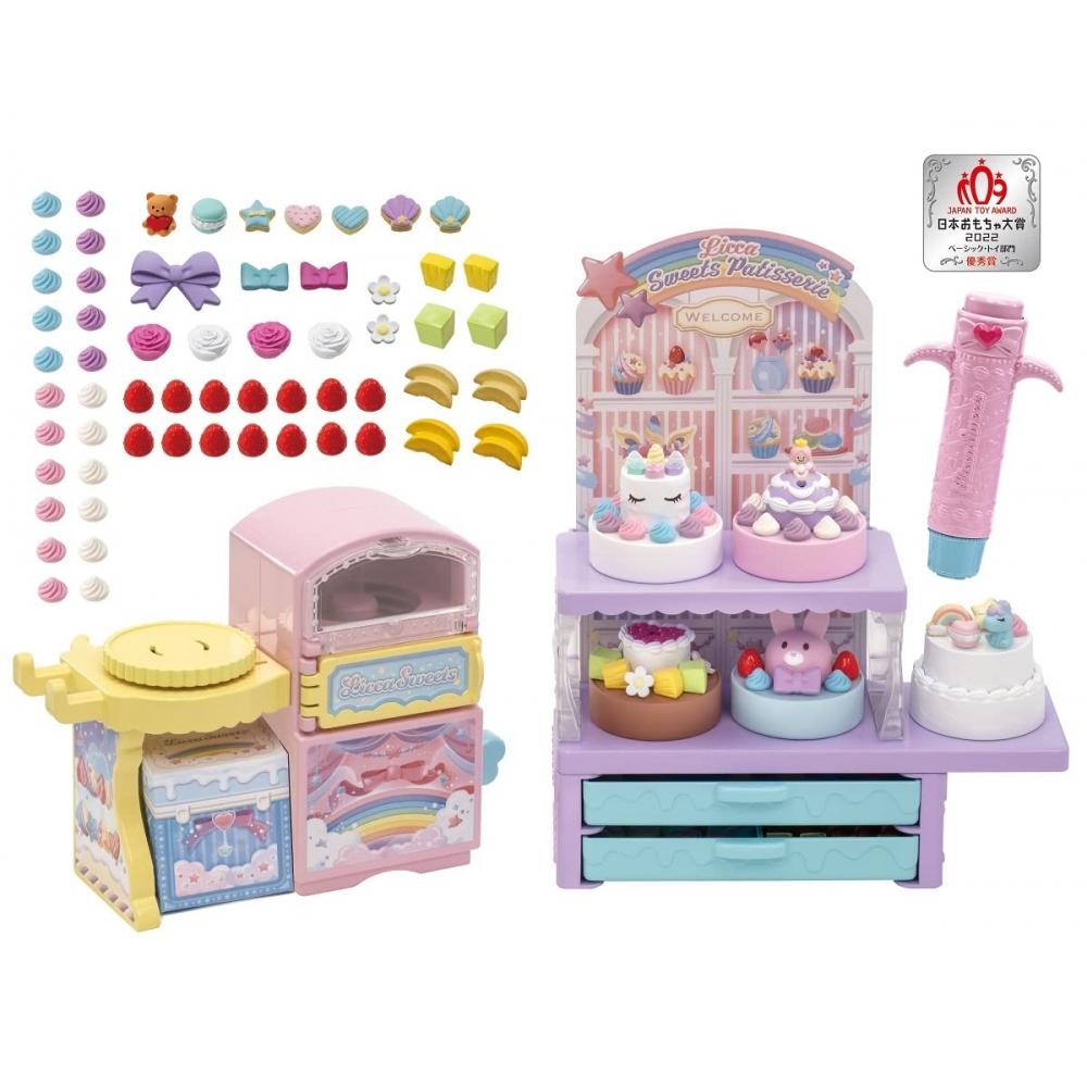 TAKARA TOMY Căsuță de joacă din plastic Licca-chan Yumedeco, cu pompon și bici pentru cofetar, pentru vârste 3+