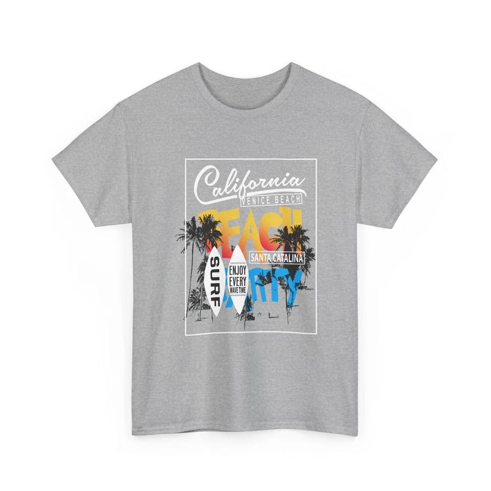 California Beach Surf Tee | Palm Trees Sunset Graphic, Tropical Cotton T-Shirt S