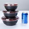 Disposable Japanese Style Red & Black Plastic Soup Bowls with Lids