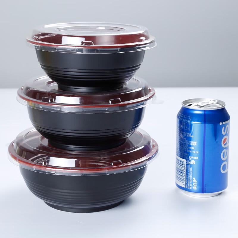 Disposable Japanese Style Red & Black Plastic Soup Bowls with Lids