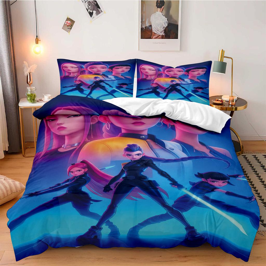Conjunto de Cama Caçadores de Demônios K-Pop para Fã Crianças Lavável à Máquina Durável Tamanho King Queen Solteiro para Meninas K-pop Decoração de Casa Quarto