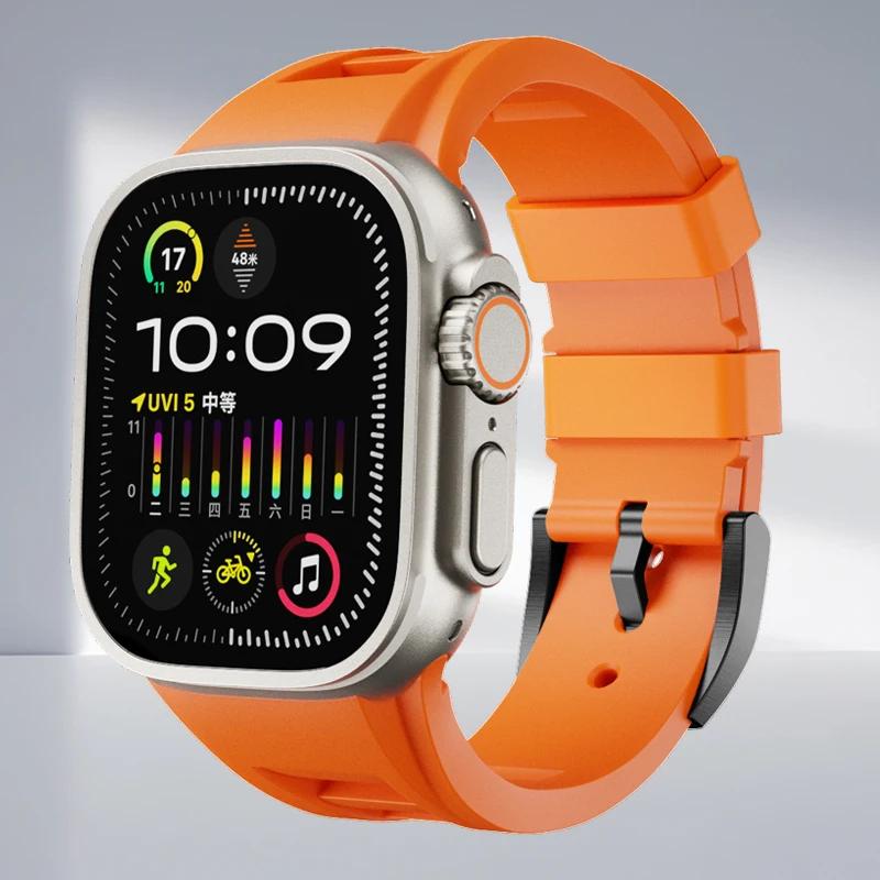 Classic Soft Silicone Strap for Apple Watch Ultra 2 49mm 45mm 44mm 42mm Sports Silicone Bracelet for IWatch Series 9 8 7 6 5 4 SE Correa