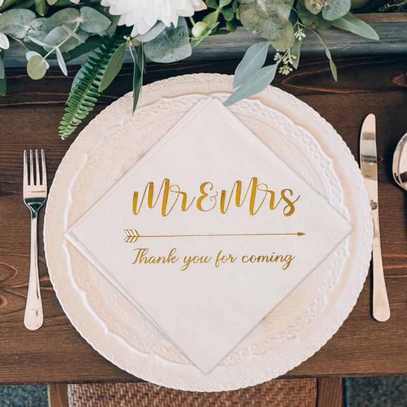 20-100Pcs Mr Mrs Paper Napkins Thank You for Coming Disposable Tissues for Wedding Table Decoration Bridal Shower Party Supplies