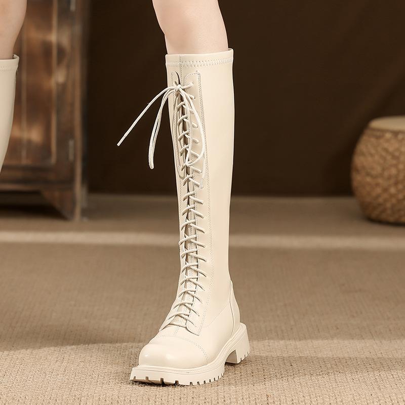

White knight boots women s lace-up boots women s autumn and winter versatile thick-soled boots women s non-slip and wear-resistant 34