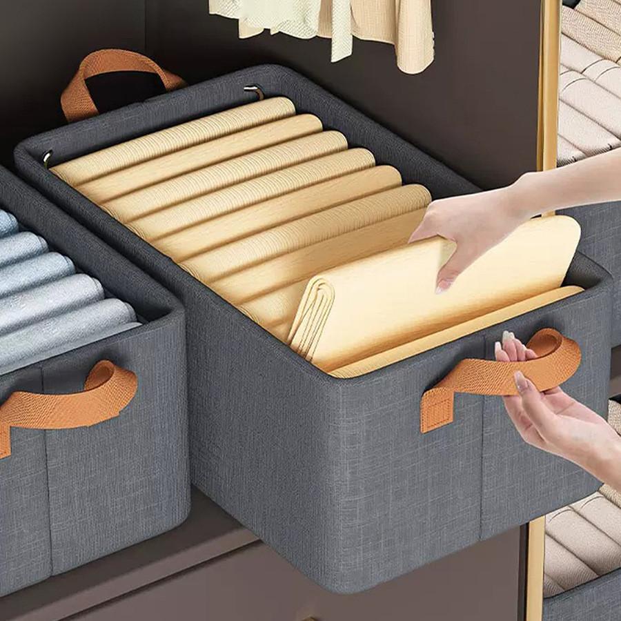 Home Storage Organizer With Foldable Fabric Bin For Clothing And Accessories