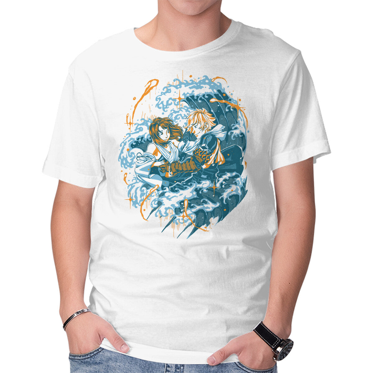 Unisex Crew Neck T-Shirt Between The Waves Graphic Short Sleeve Casual Tee L
