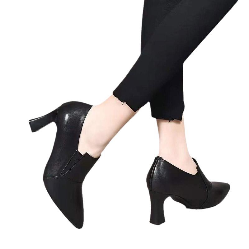 High-heeled Single Shoes Women's 2025 Spring New Black Pointed Deep-mouth Thin-heeled Versatile Patent Leather Women's Shoes Fashion Single Shoes
