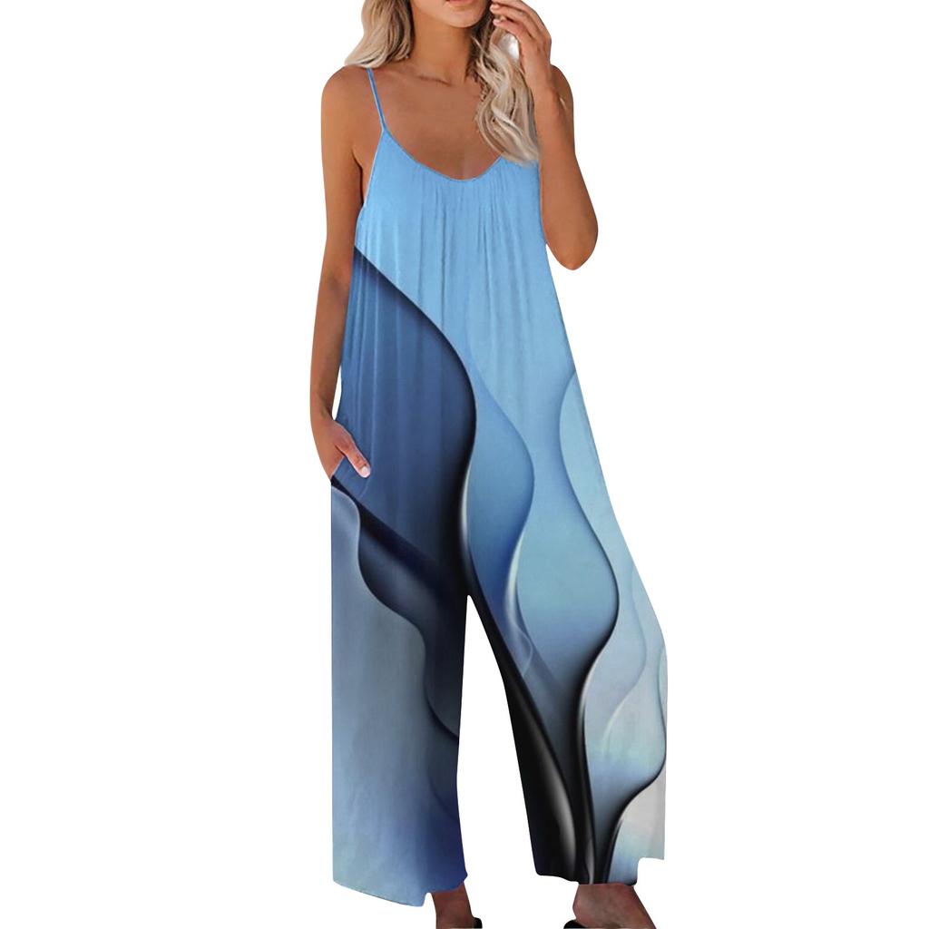 Damski modny swobodny kombinezon z nadrukiem patchworkowym, luźny kombinezon na szelkach