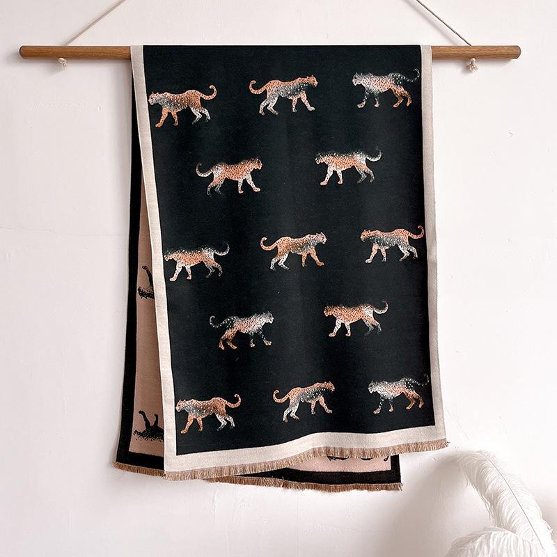 Simple Retro Style Contrasting Colors Double-Sided Imitation Cashmere Scarf Winter High-End Warm Shawl