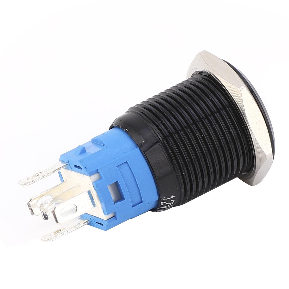 2 Stück Schwarzer Selbstverriegelnder Metallschalter IP65 Schutz mit LED-Lampe und Symbol 16mm(Blau 36VDC)