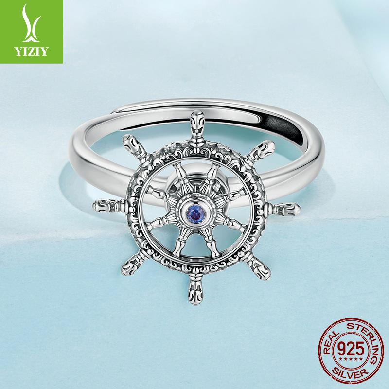 Vintage Rotatable Rudder Live Ring Men'S And Women'S Personality Medium Antique S925 Sterling Silver Ring