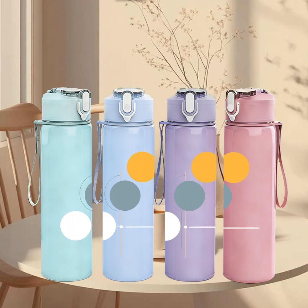 1PC Simple Two Circle Abstract Art 750ml Color Plastic Sports Water Bottle Leakproof Flip Straw Lid Suitable for Sports Office Home Use