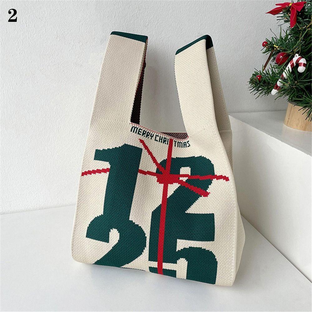 Christmas Handmade Knit Handbags Women Knot Wrist Bag Casual Small Tote Bag Girls Reusable Shopping Bags