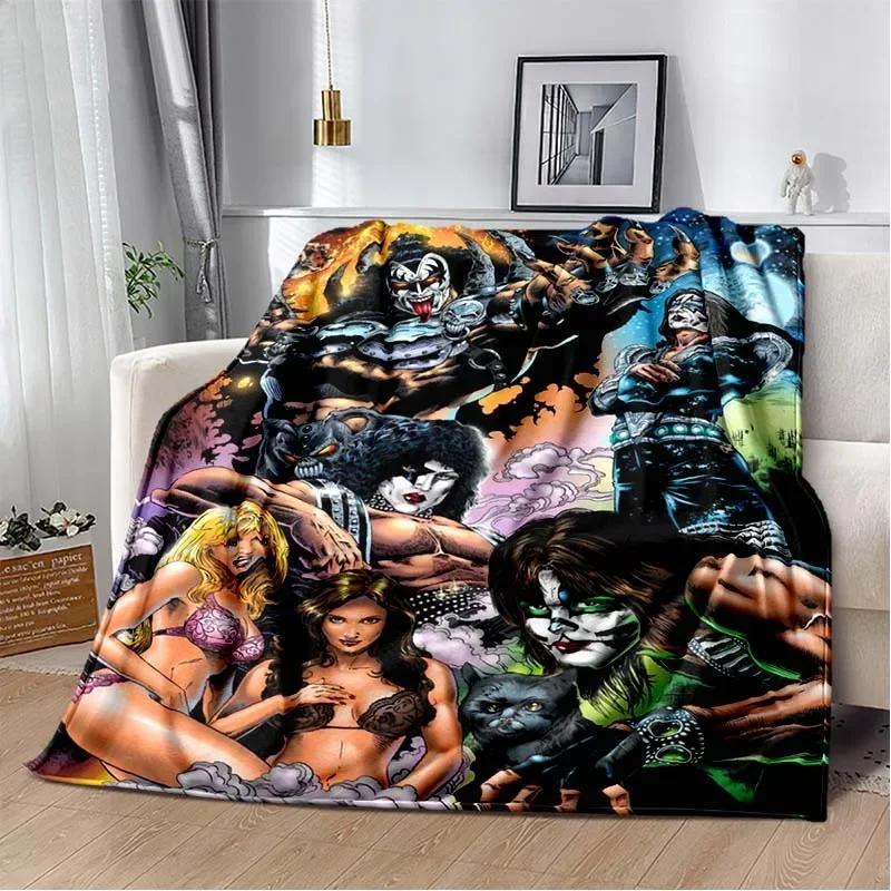 KISS Band Pattern Throw Blanket Light Weight Blanket for Living Room Bedroom Kidsroom Warm Blanket Christmas Gift