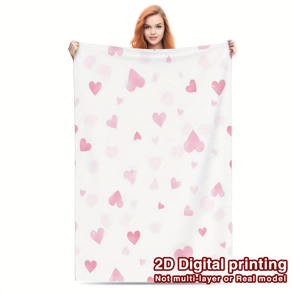 Purple Heart Pattern Throw Blanket, Soft Cozy Flannel Blanket, Romantic Home Decor Gift for Couch Bed