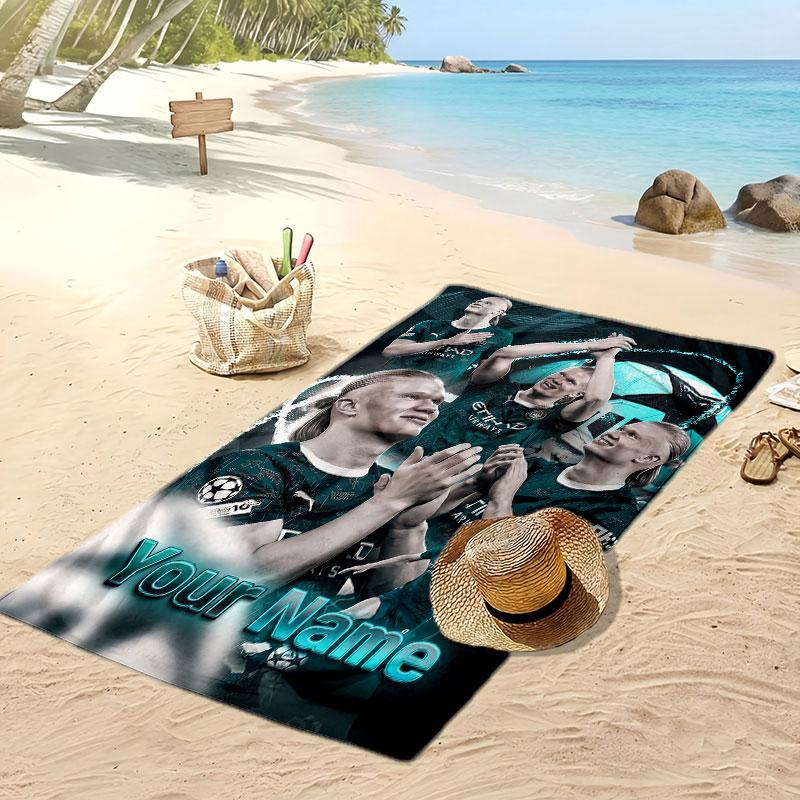 Erling Haaland Personalized Printed Beach Towel Soccer Logo Support Custom Name Text Absorbent Towel For Sport Travel Special Gift