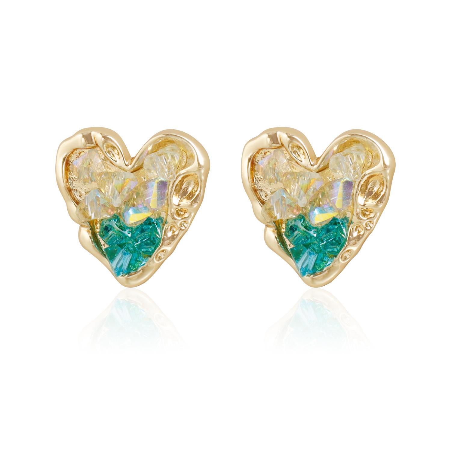 Love stud earrings Premium sense inlaid crystal splicing color design sense Earrings