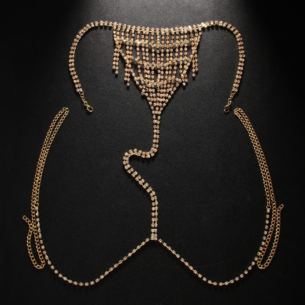 Lanț de Talie cu Franjuri și Strassuri pe Mai Multe Niveluri Chiloți Lanț de Corp Sexy pentru Plajă Lanț de Corp pentru Doamne