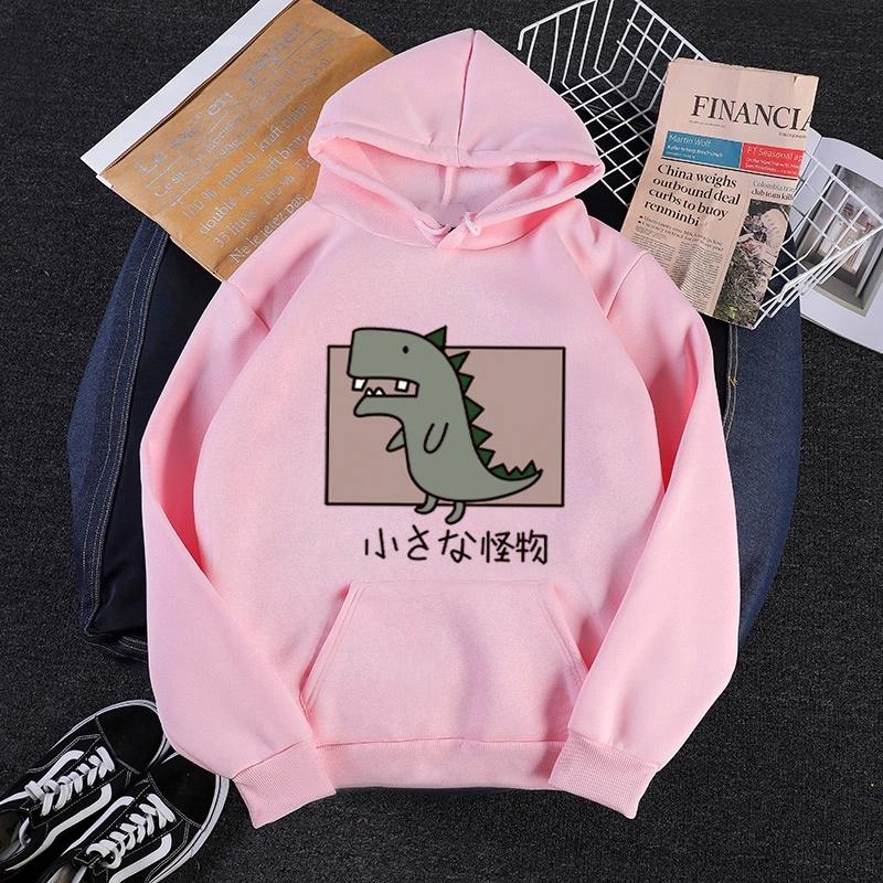 Monster Dinosaur Printed Hoodie Men Casual Funny Kawaii Fashion Round Neck Long Sleeve Pullover Autumn Winter Fleece Sweatshirts