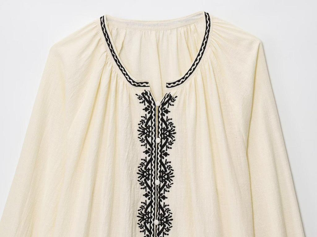 European and American Women's Color-Block Embroidered Fashion Shirt