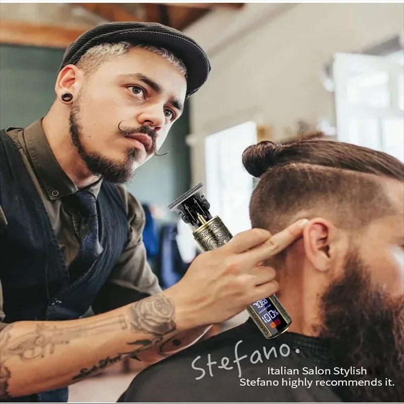 Vintage T9 Barber Clipper Rechargeable Cordless Hair Trimmer Kit For Men Professional Grade With Dragon Engraved Retro Design