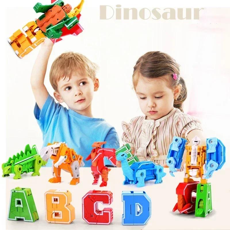 26 letras A-Z Alfabeto Animal Dinossauro Guerreiro Figuras de Ação de Deformação Robô de Transformação Brinquedos Para Crianças Presente Brinquedos