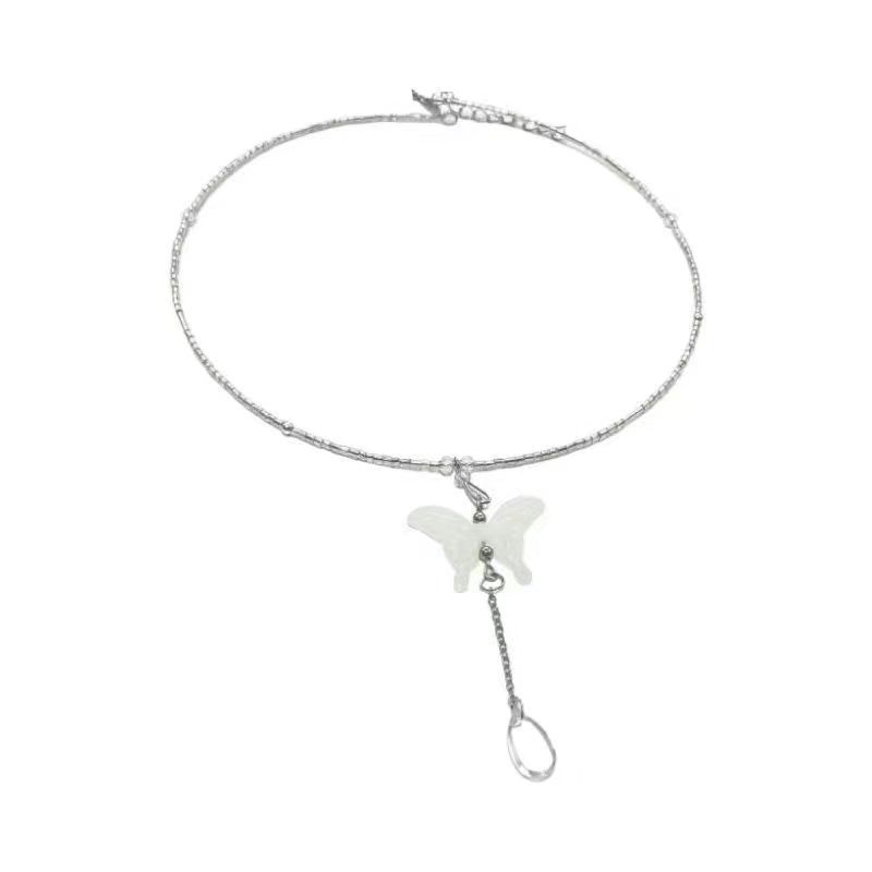 Super fairy butterfly fringed necklace women s neck chain fashion temperament collarbone chain sweet necklace summer