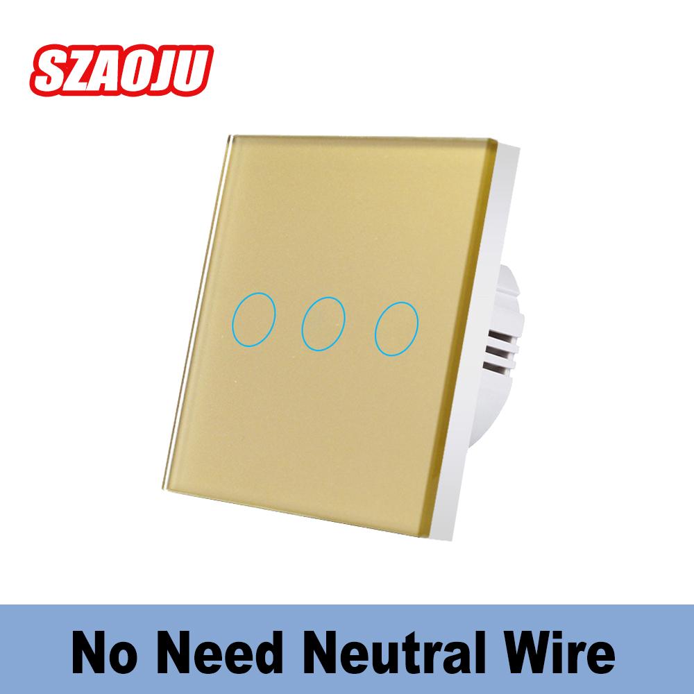 Szaoju EU Touch Switch AC100-240V Led Backlight Panel Tempered Crystal Glass Wall Light Sensory Switches 1/2/3 Gang