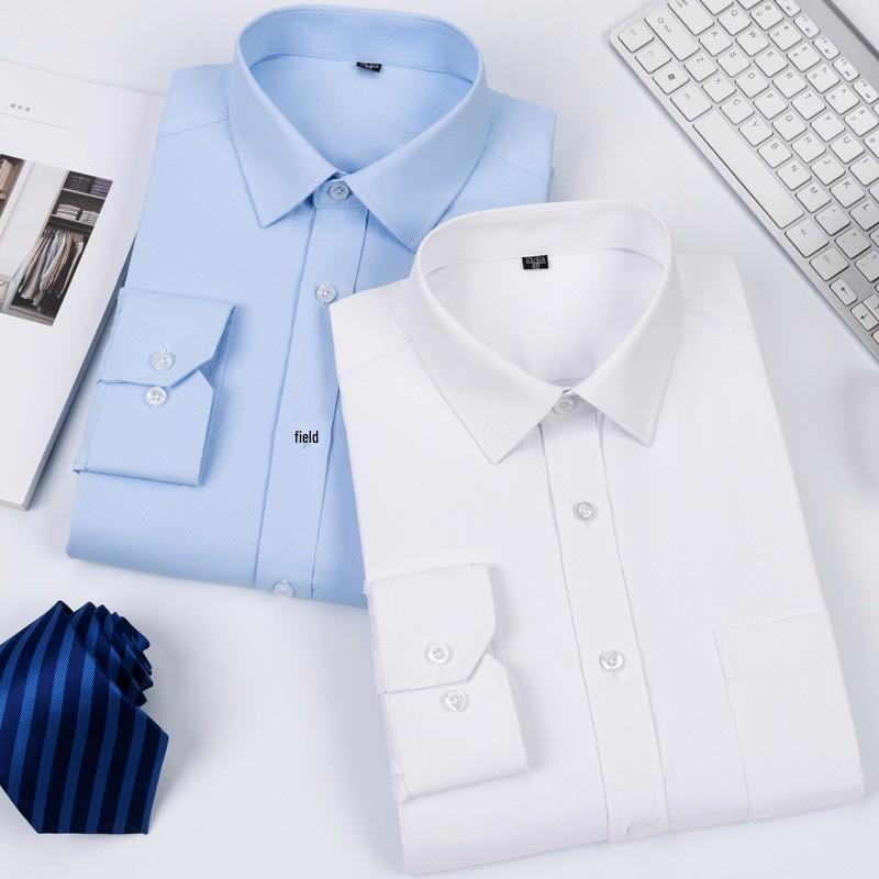 Men's White Long Sleeve Professional Business Shirt with Optional Short Sleeve and Tie